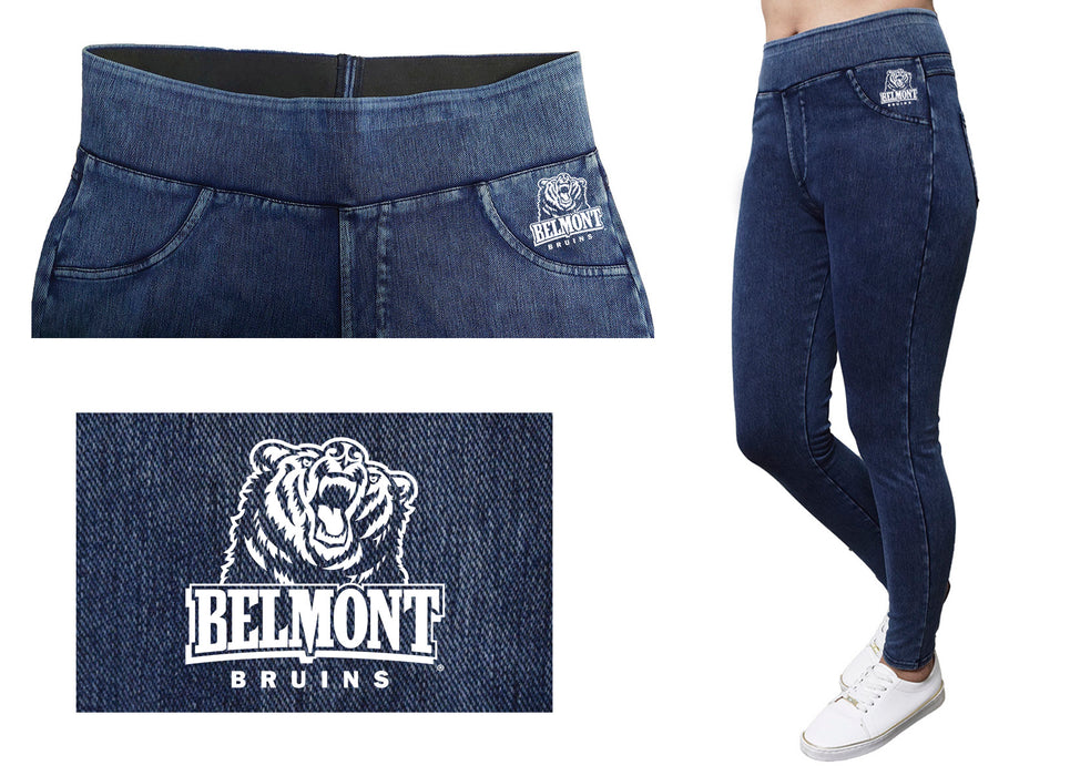 Belmont University Bruins Vive La Fete Game Day Collegiate Logo on Fake Pocket Women Blue Jeggings