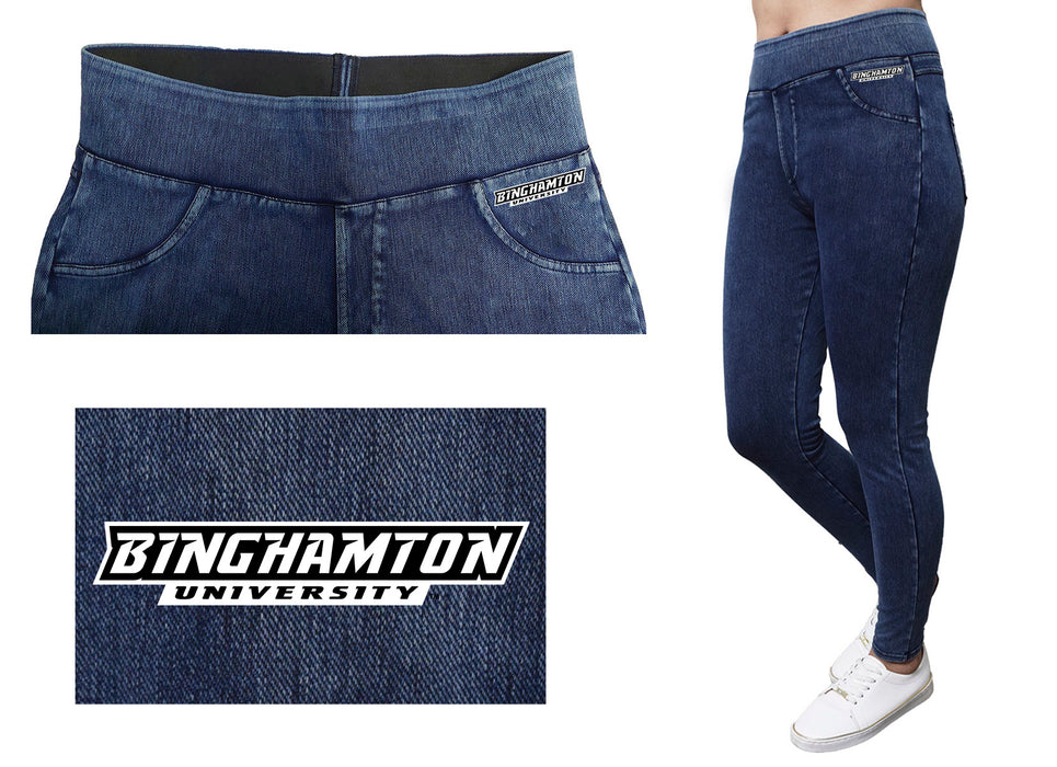 Binghamton University Bearcats Vive La Fete Game Day Collegiate Logo on Fake Pocket Women Green Jeggings