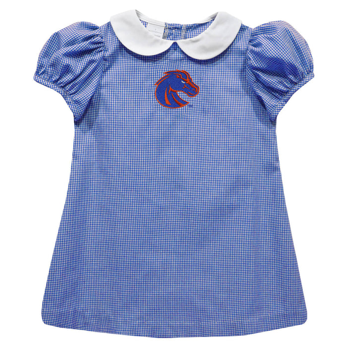 Boise State University Broncos Embroidered Royal Gingham Short Sleeve A Line Dress