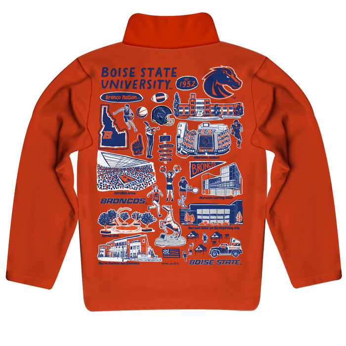 Boise State University Broncos Hand Sketched Vive La Fete Impressions Artwork Orange Boys Quarter Zip Pullover V1