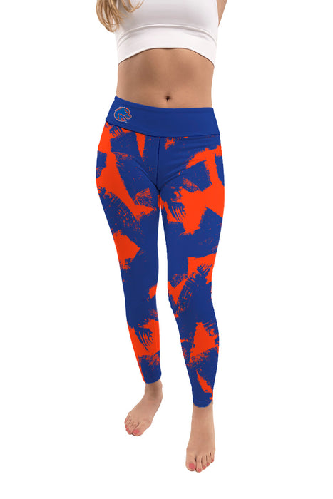 Boise State University Broncos Vive La Fete Paint Brush Logo on Waist Women Blue Yoga Leggings