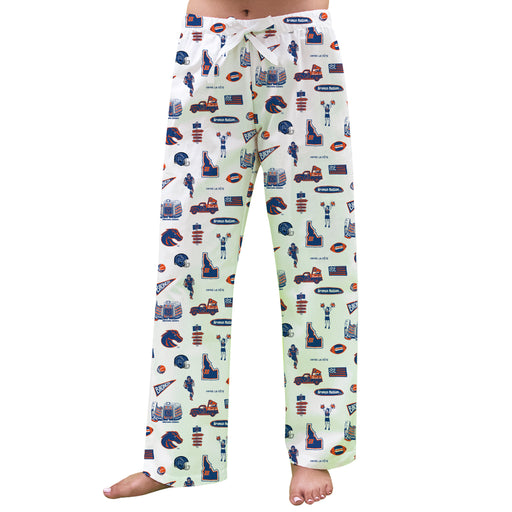 Boise State University Broncos Repeat Print Hand Sketched Vive La Fete Impressions Artwork Womens  White  Lounge Pants