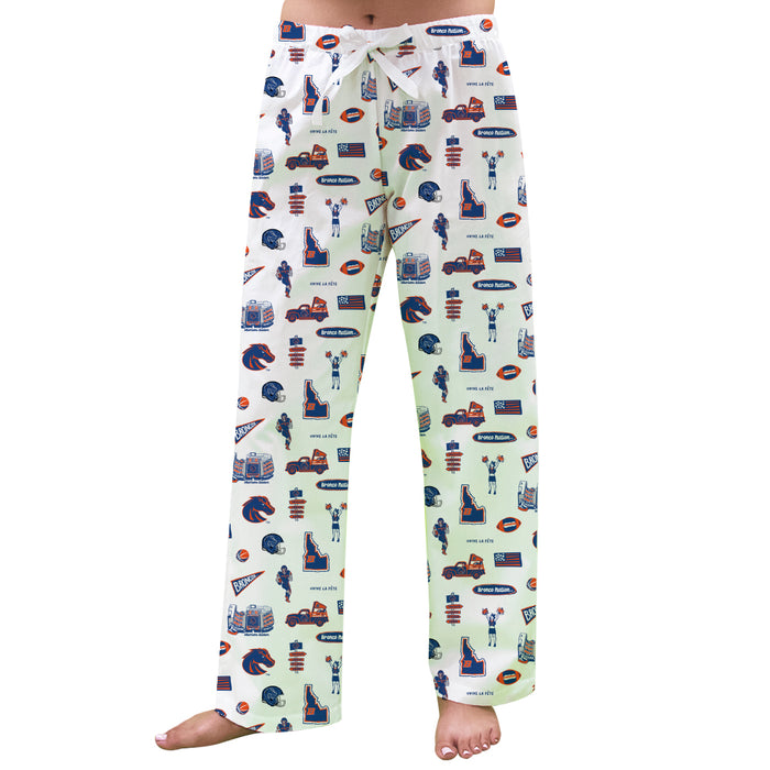 Boise State University Broncos Repeat Print Hand Sketched Vive La Fete Impressions Artwork Womens  White  Lounge Pants