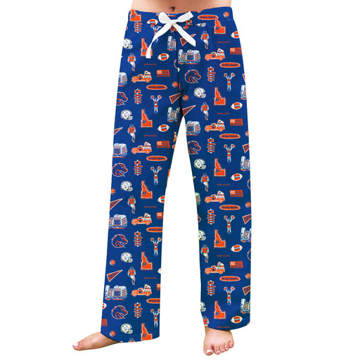 Boise State University Broncos Repeat Print Hand Sketched Vive La Fete Impressions Artwork Womens  Blue  Lounge Pants