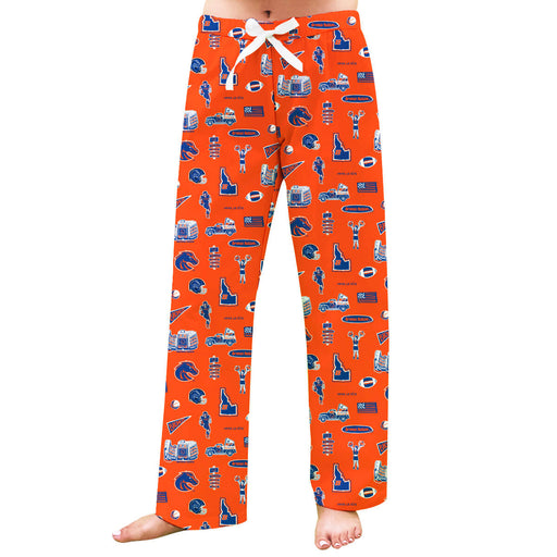 Boise State University Broncos Repeat Print Hand Sketched Vive La Fete Impressions Artwork Womens  Orange  Lounge Pants