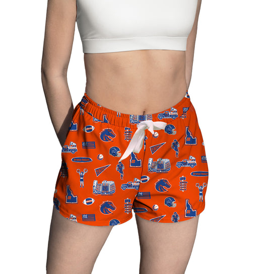 Boise State University Broncos Repeat Print Hand Sketched Vive La Fete Impressions Artwork Womens Orange Lounge Shorts