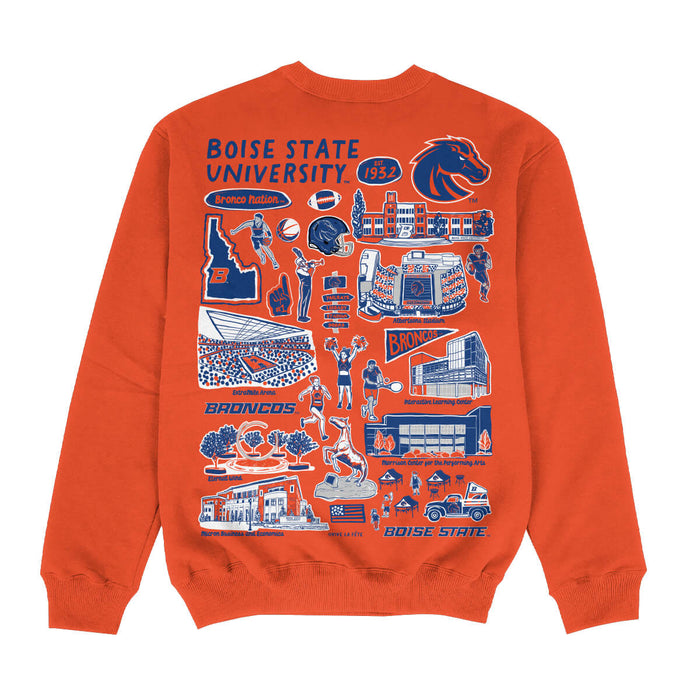 Boise State University Broncos Hand Sketched Impressions Artwork Orange Crewneck Sweatshirt for Women