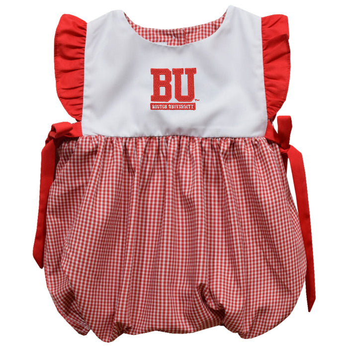 Boston University Terriers BU Embroidered Cardinal Red Gingham Girls Bubble