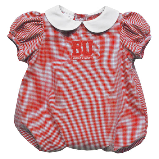 Boston University Terriers BU Embroidered Red Cardinal Gingham Baby Bubble Short Sleeve