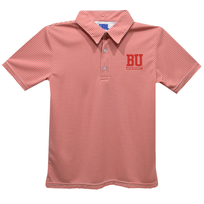 Boston University Terriers BU Embroidered Cardinal Red Stripes Short Sleeve Polo Box Shirt