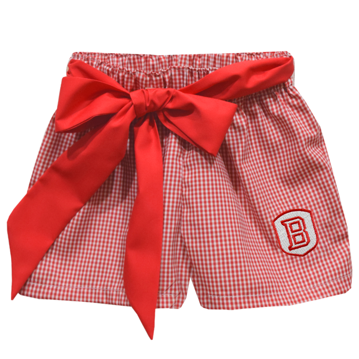 Bradley University Braves Embroidered Red Gingham Girls Short with Sash