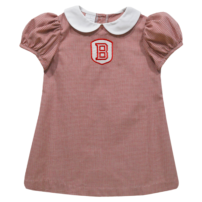 Bradley University Braves Embroidered Red Cardinal Gingham Short Sleeve A Line Dress