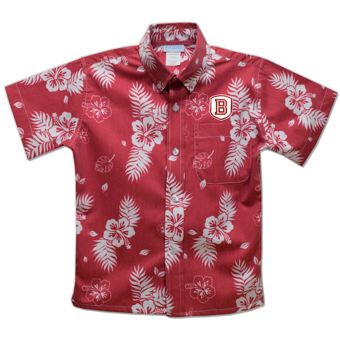 Bradley University Braves Red Hawaiian Boys Short Sleeve Button Down Shirt