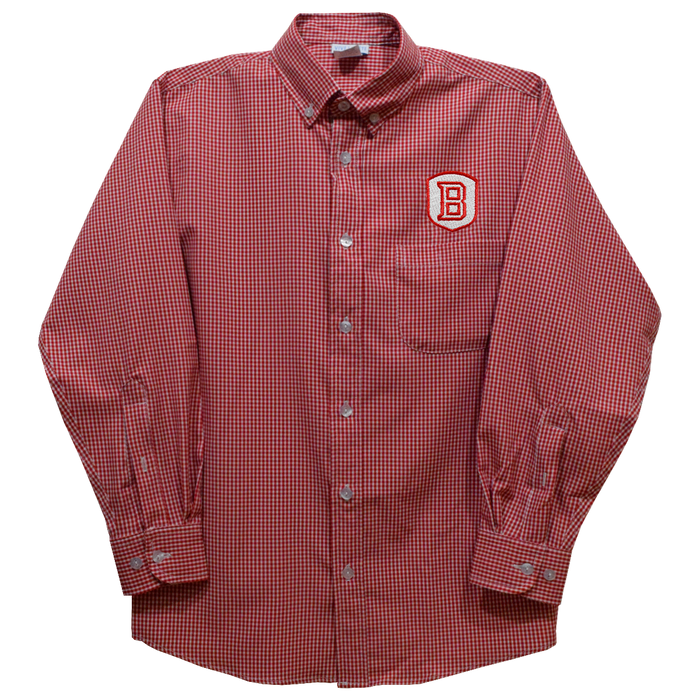 Bradley University Braves Embroidered Red Gingham Long Sleeve Button Down