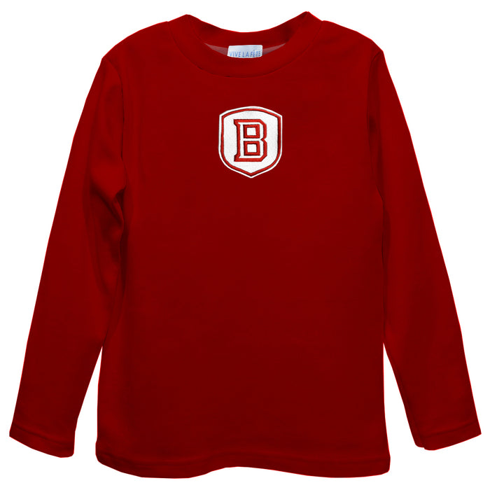 Bradley University Braves Embroidered Red Long Sleeve Boys Tee Shirt