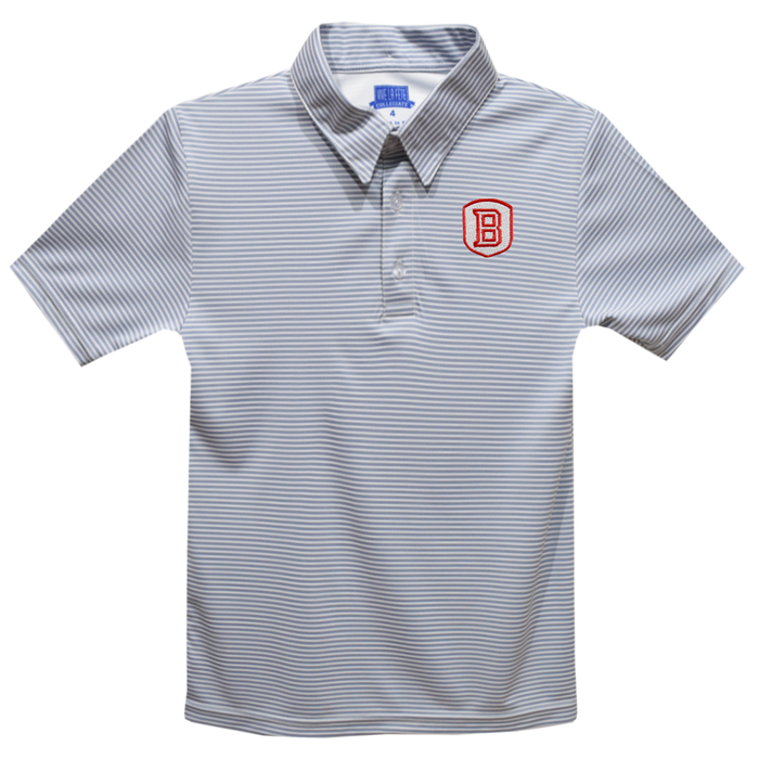 Bradley University Braves Embroidered Gray Stripes Short Sleeve Youth Polo Box Shirt