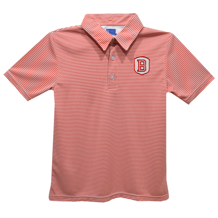 Bradley University Braves Embroidered Red Stripes Short Sleeve Youth Polo Box Shirt