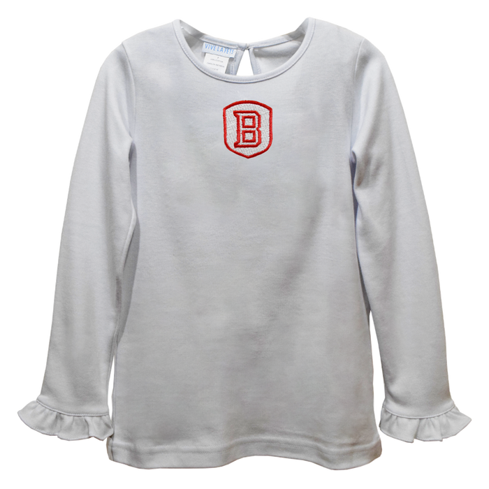 Bradley University Braves Embroidered White Knit Long Sleeve Girls Blouse