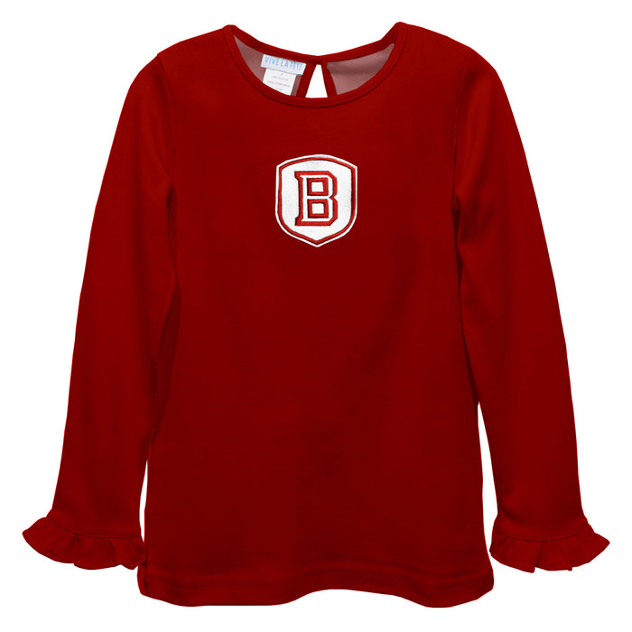 Bradley University Braves Embroidered Red Knit Long Sleeve Girls Blouse