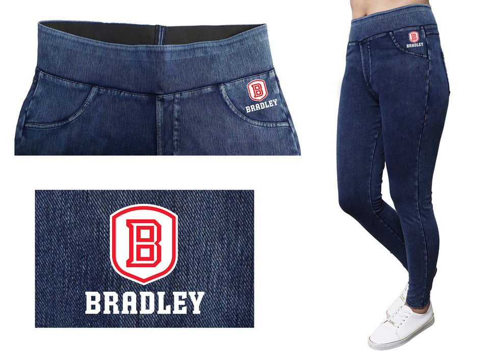 Bradley University Braves Vive La Fete Game Day Collegiate Logo on Fake Pocket Women Red Jeggings