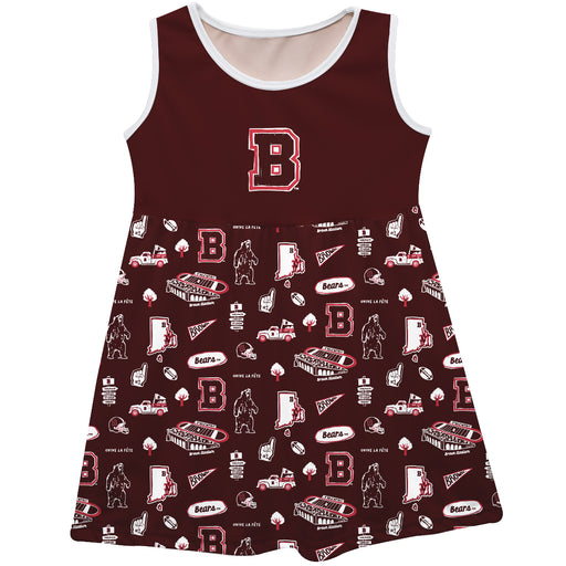 Brown University Bears Sleeveless Tank Dress Girls Brown Repeat Print Hand Sketched Vive La Fete Impressions