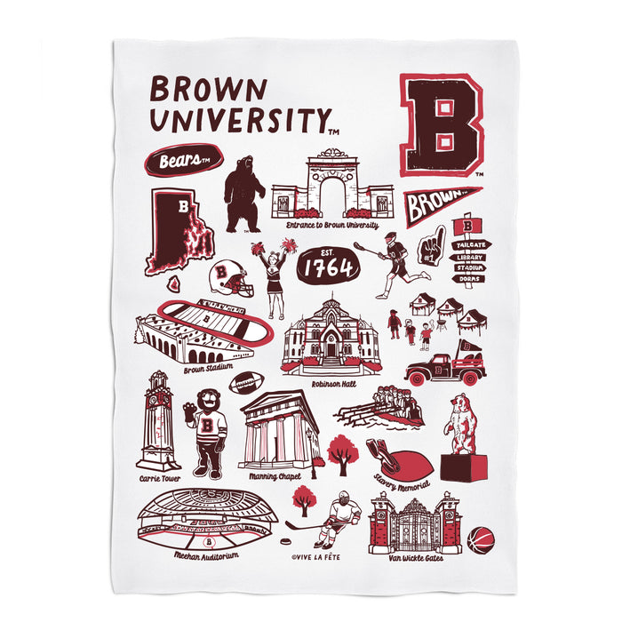 Brown University Bears White Hand Sketched Vive La Fete Impressions Artwork Plush Soft Minky Blanket 36 x 48