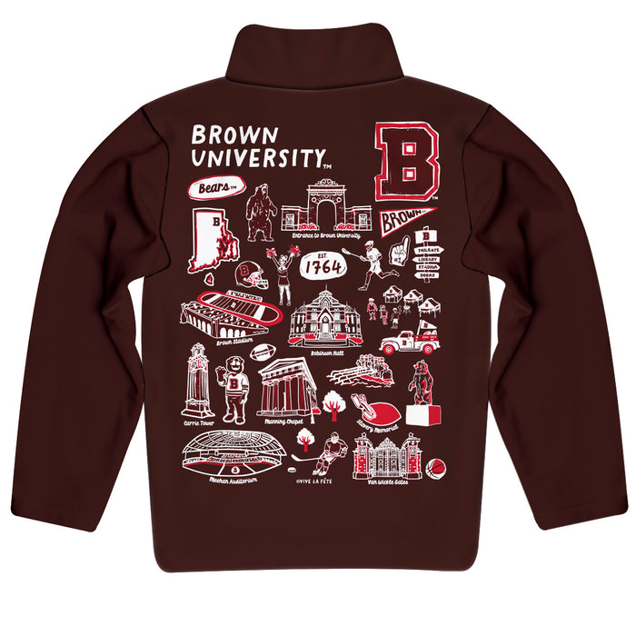 Brown University Bears Hand Sketched Vive La Fete Impressions Artwork  Brown Boys Quarter Zip Pullover V1