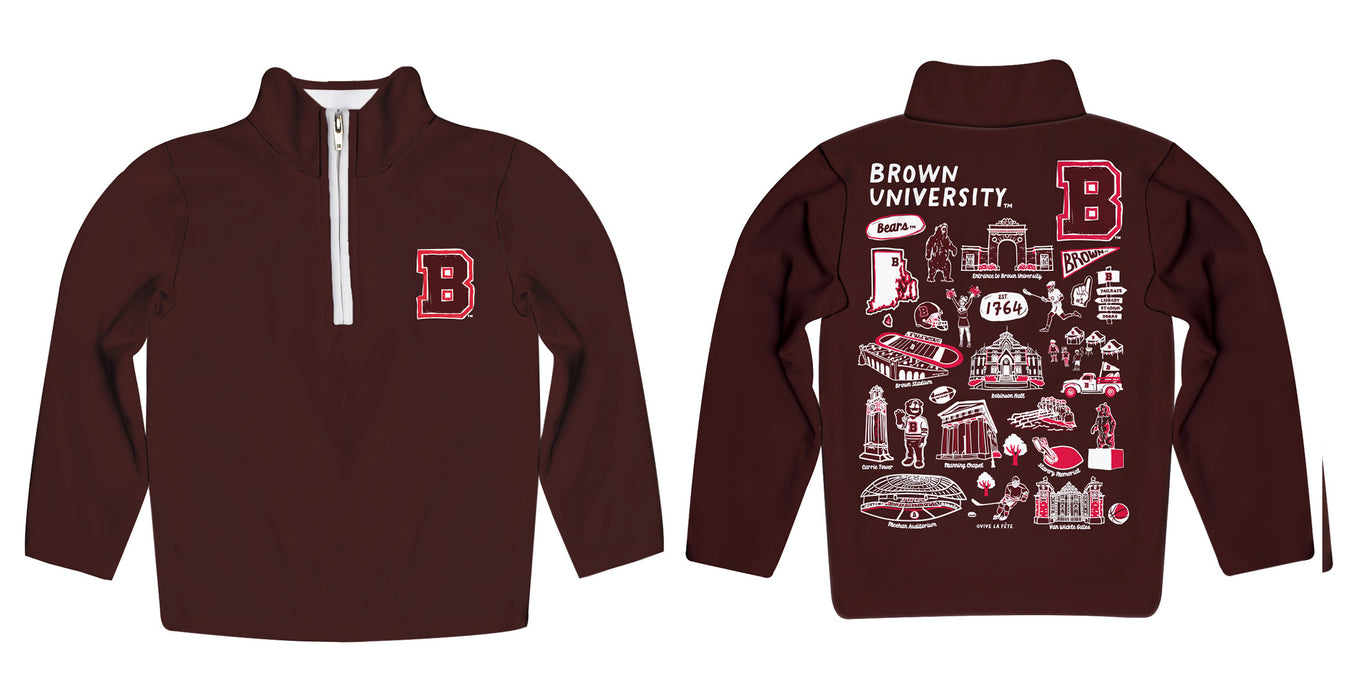 Brown University Bears Hand Sketched Vive La Fete Impressions Artwork  Brown Boys Quarter Zip Pullover V1