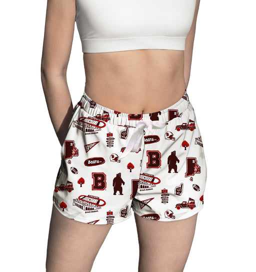 Brown University Bears Repeat Print Hand Sketched Vive La Fete Impressions Artwork Womens White Lounge Shorts