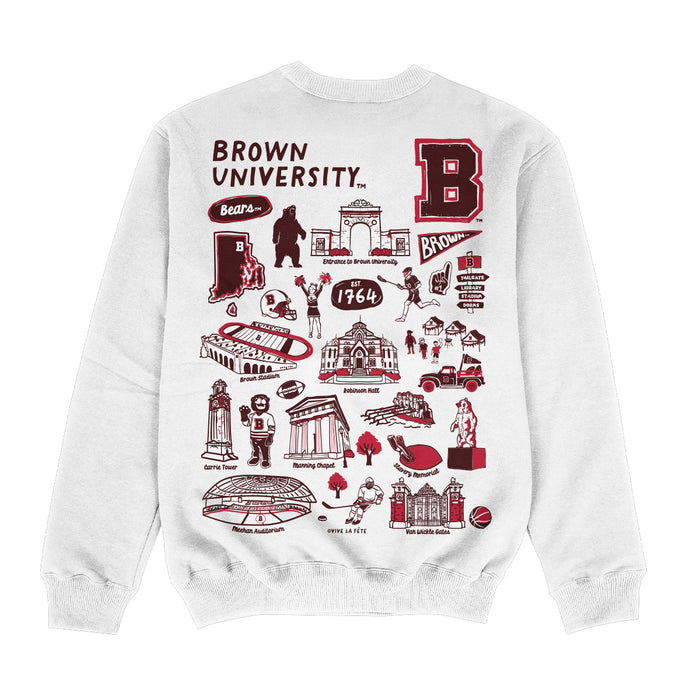 Brown University Bears Hand Sketched Impressions Artwork White Crewneck Sweatshirt for Women