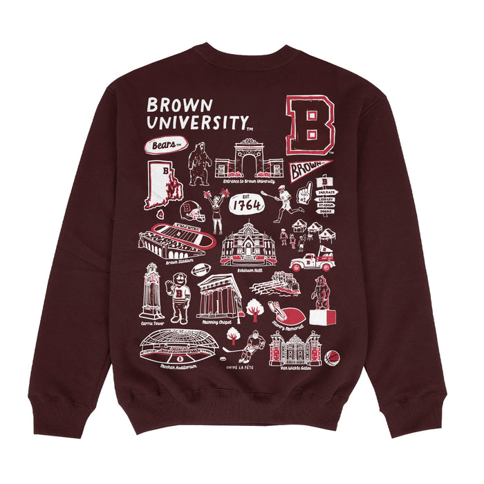 Brown University Bears Hand Sketched Impressions Artwork Brown Crewneck Sweatshirt for Women