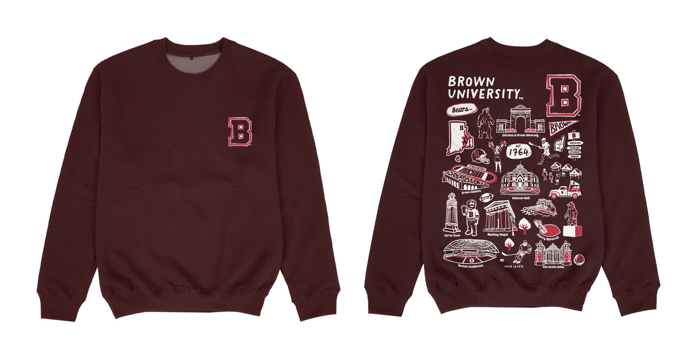 Brown University Bears Hand Sketched Impressions Artwork Brown Crewneck Sweatshirt for Women