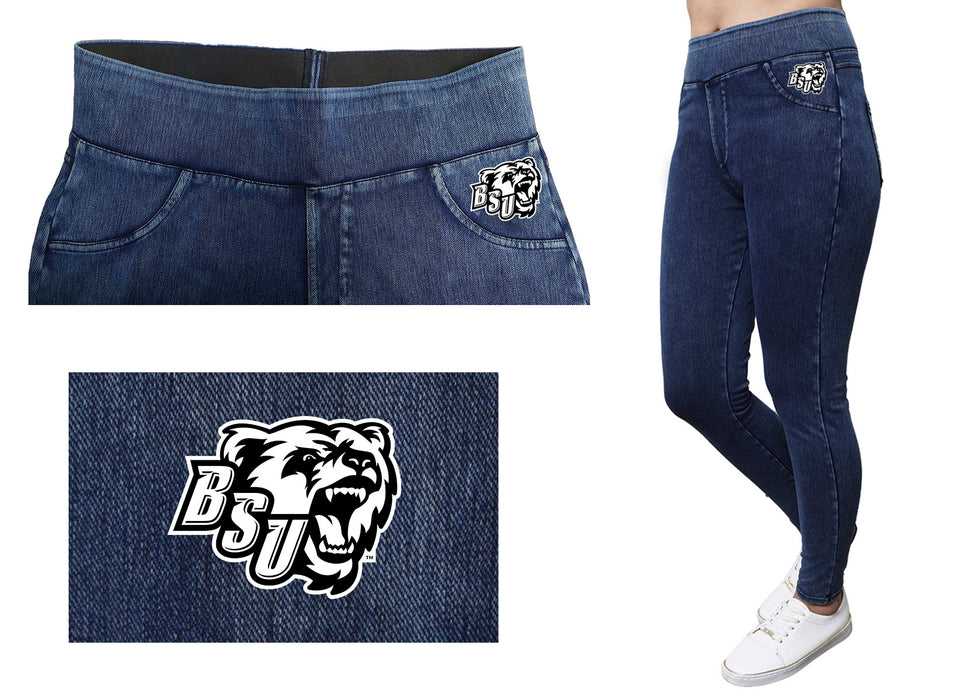 Bridgewater State University Bears BSU Vive La Fete Game Day Collegiate Logo on Fake Pocket Women Red Jeggings