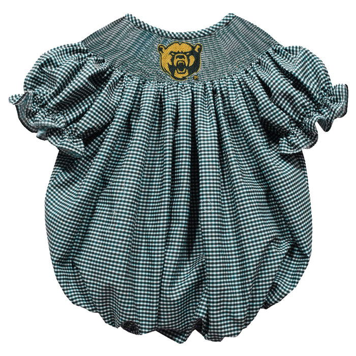 Baylor Bears Smocked Green Gingham Short Sleeve Girls Bubble