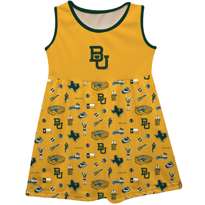 Baylor Bears Sleeveless Tank Dress Girls Gold Repeat Print Hand Sketched Vive La Fete Impressions