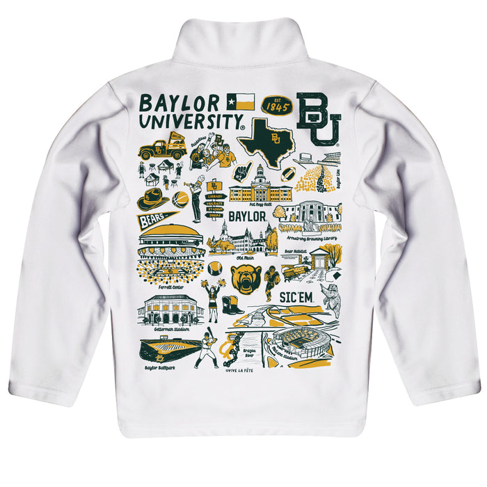 Baylor Bears Hand Sketched Vive La Fete Impressions Artwork White Boys Quarter Zip Pullover V1