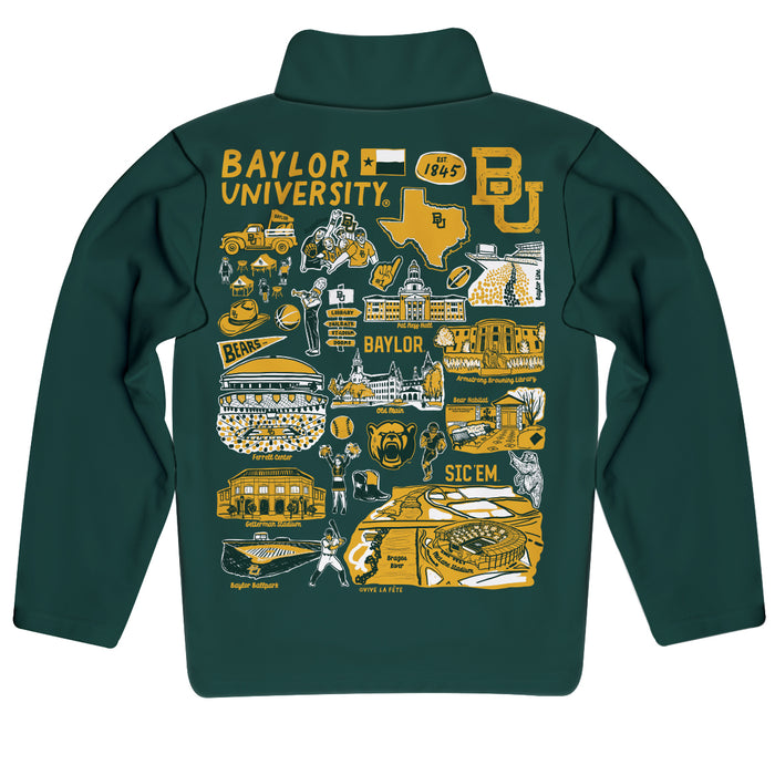 Baylor Bears Hand Sketched Vive La Fete Impressions Artwork Green Boys Quarter Zip Pullover V1