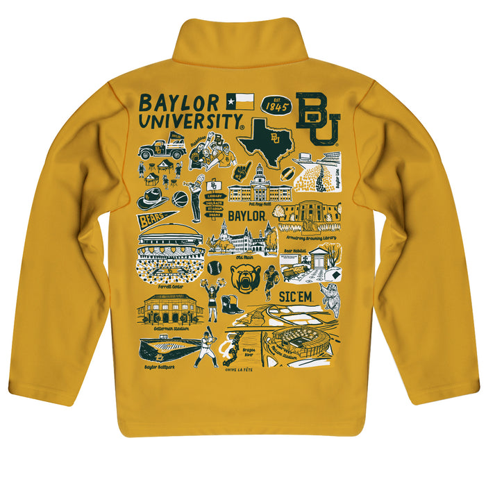 Baylor Bears Hand Sketched Vive La Fete Impressions Artwork  Gold Boys Quarter Zip Pullover V1