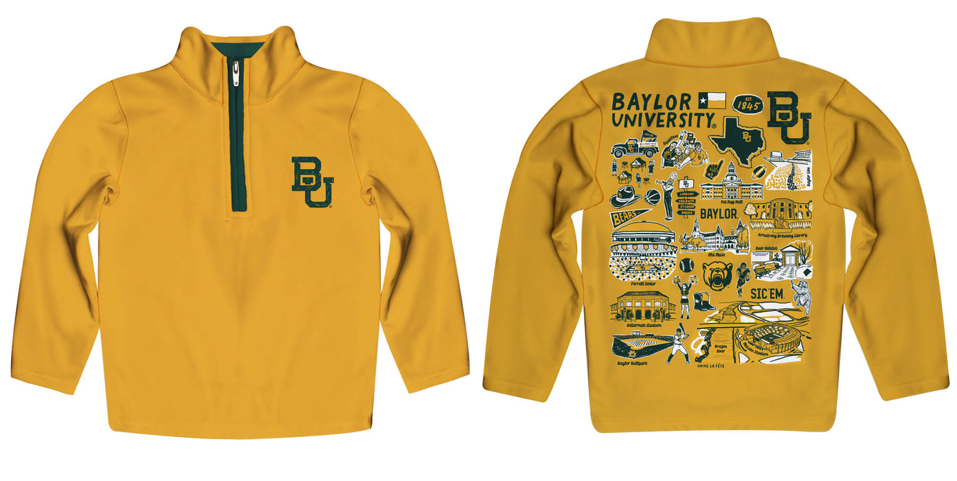 Baylor Bears Hand Sketched Vive La Fete Impressions Artwork  Gold Boys Quarter Zip Pullover V1