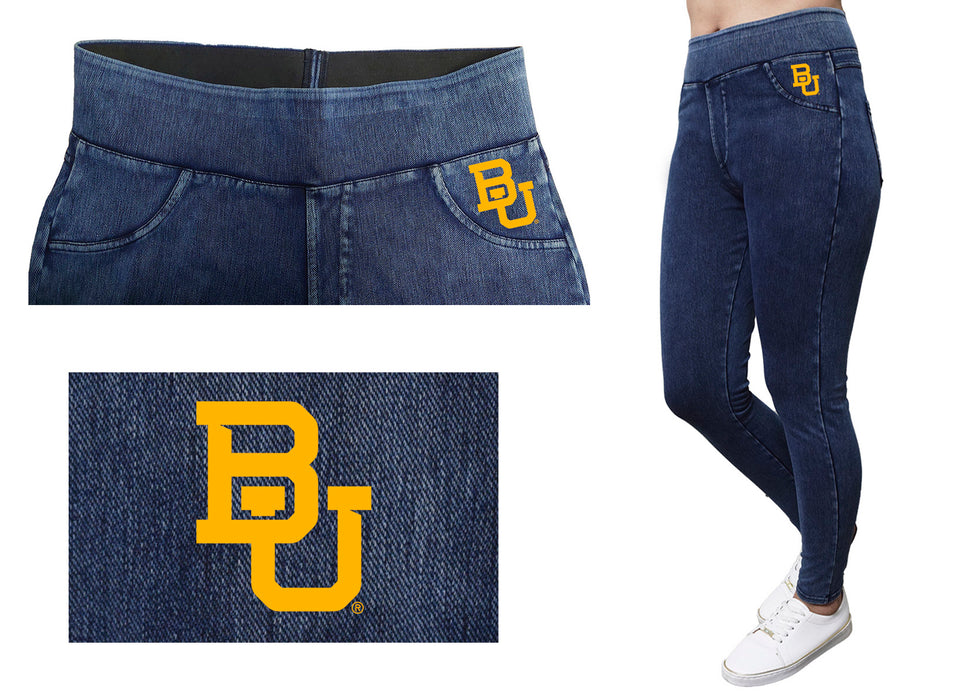 Baylor Bears Vive La Fete Game Day Collegiate Logo on Fake Pocket Women Navy Jeggings