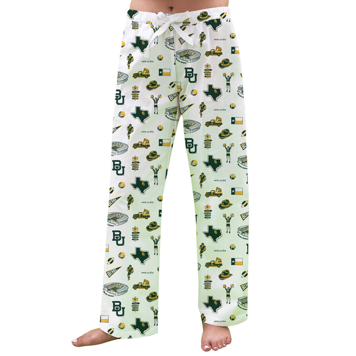 Baylor Bears Repeat Print Hand Sketched Vive La Fete Impressions Artwork Womens  White  Lounge Pants