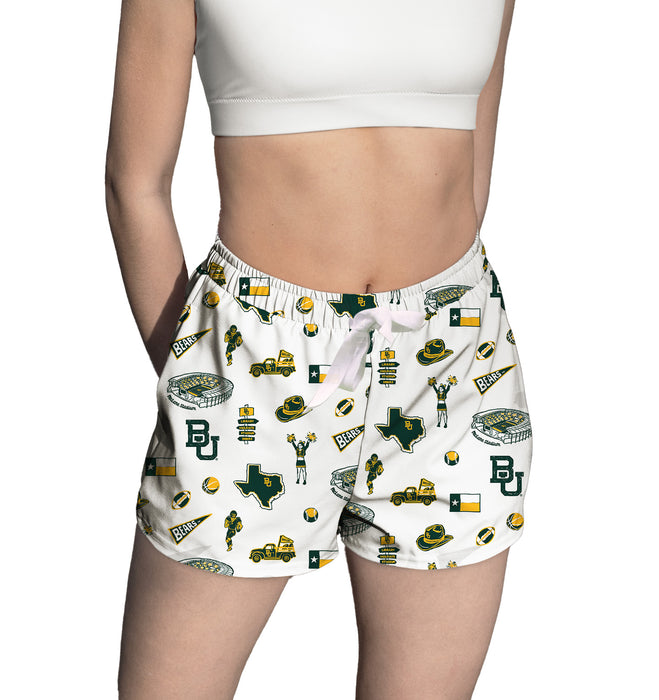 Baylor Bears Repeat Print Hand Sketched Vive La Fete Impressions Artwork Womens White Lounge Shorts