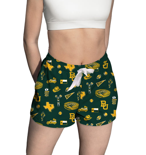 Baylor Bears Repeat Print Hand Sketched Vive La Fete Impressions Artwork Womens Green Lounge Shorts