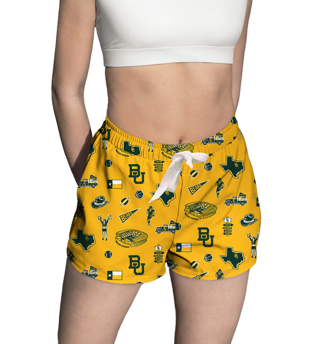 Baylor Bears Repeat Print Hand Sketched Vive La Fete Impressions Artwork Womens Gold Lounge Shorts