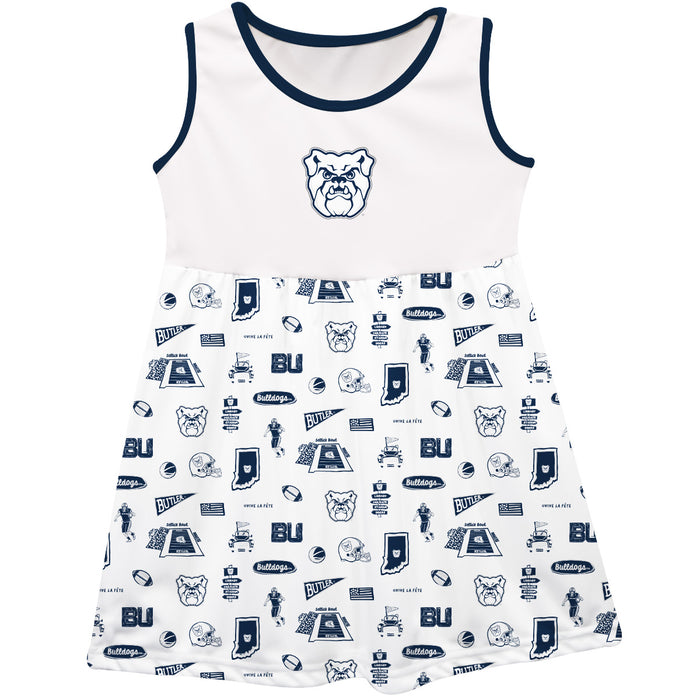 Butler Bulldogs Sleeveless Tank Dress Girls White Repeat Print Hand Sketched Vive La Fete Impressions