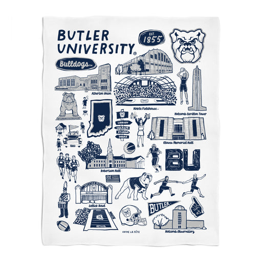 Butler Bulldogs White Hand Sketched Vive La Fete Impressions Artwork Plush Soft Minky Blanket 36 x 48