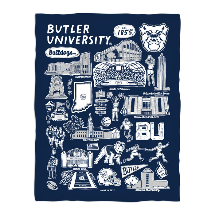 Butler Bulldogs Navy Hand Sketched Vive La Fete Impressions Artwork Plush Soft Minky Blanket 36 x 48