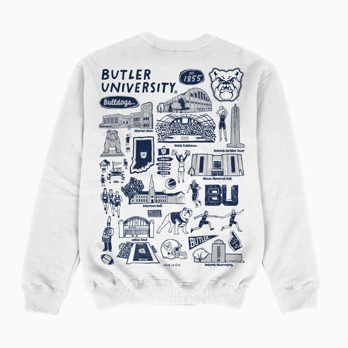 Butler Bulldogs Hand Sketched Impressions Artwork White Crewneck Sweatshirt for Women