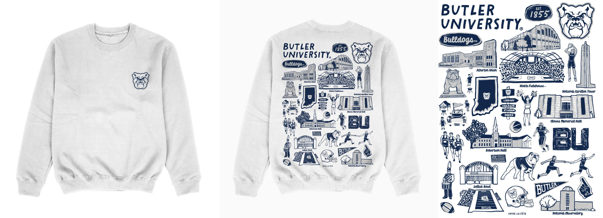 Butler Bulldogs Hand Sketched Impressions Artwork White Crewneck Sweatshirt for Women