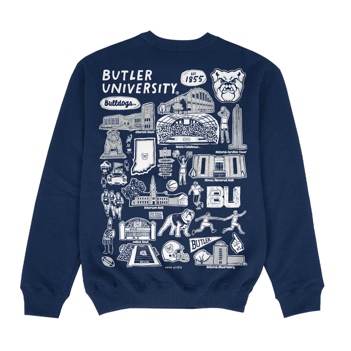 Butler Bulldogs Hand Sketched Impressions Artwork Blue Crewneck Sweatshirt for Women